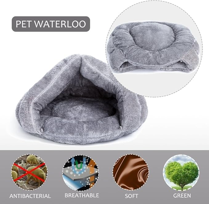 VeMee Cat Bed Cat Sleeping Bag Sleep Zone for Puppy Cat Rabbit Bed Small Animals Shearling Sleeping Bag (Grey)
