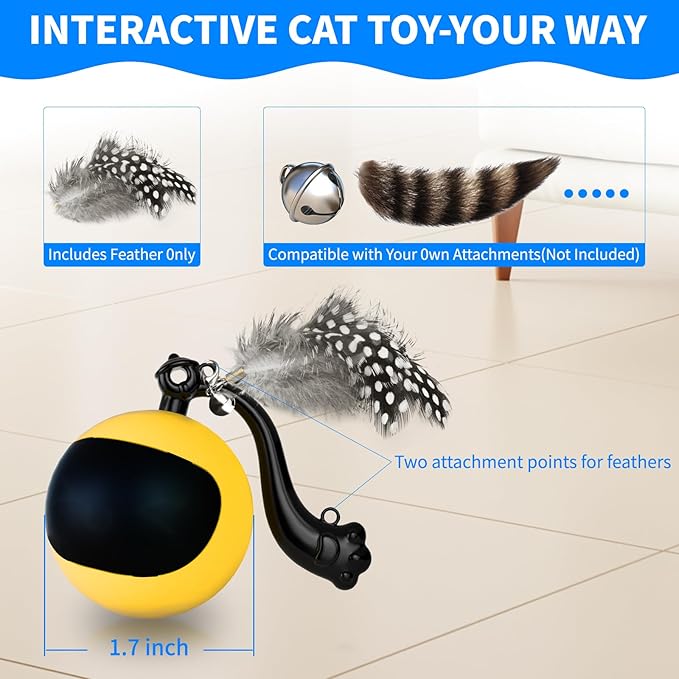 Interactive Cat Toy Ball with Remote Control, Automatic Moving & Rolling Cat Feather Toy, USB Rechargeable, Motion Activated Remote Control Cat Toy for Indoor Cats