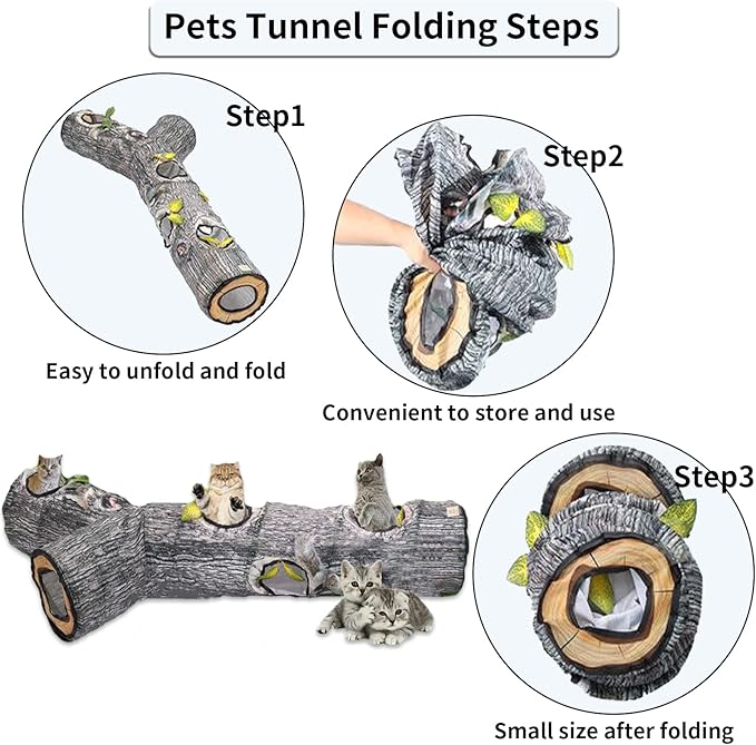 Fhiny Cat Tunnels for Indoor Cats, 3 Way Collapsible Cat Tubes and Tunnels with Peek Holes Interactive Toy Maze House Play Tunnel Puzzle & Hideaway for Cat Kitten Puppy Rabbit Guinea Pig Ferret