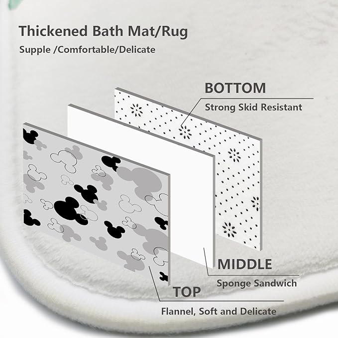 4 Pcs Black and Gray Mouse Bathroom Set - Includes Shower Curtain, Toilet Lid Cover, Contour Rug & Bath Mat - Waterproof Polyester Fabric, Non-Slip Backing - Gray Black Cartoon Design