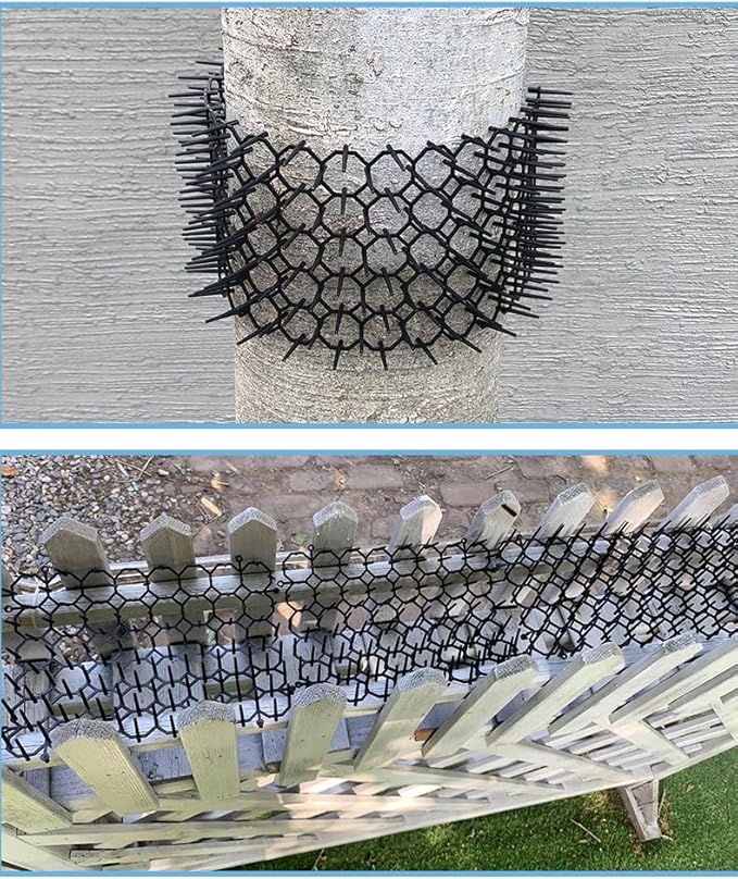 12 Pack 7.9 X 5.9 Inch Square Cat Scat Mats for Cats with Spikes, Prickle Strips from Digging Cat Deterrent Outdoor Include Staples and Zip Ties