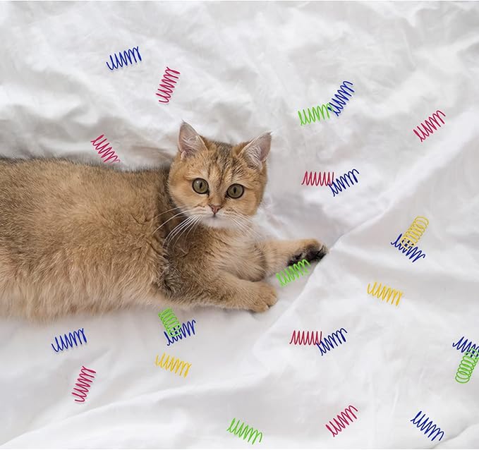 Andiker Cat Toys for Indoor Cats, 32pcs Cat Spring Toys Colorful & Durable Plastic Springs Cat Interactive Toy for Swatting, Biting, Hunting Kitten Toys to Kill Time and Release Nervousness (32pcs)