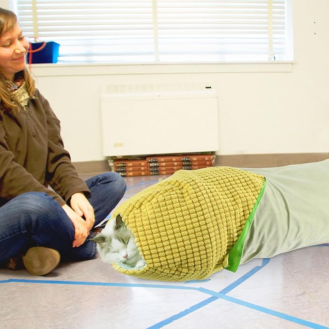 Vehomy Collapsible Cat Tunnel Bed Corn Shape Cat Tunnel Toy Tube with Hanging Ball Warm Kitten Tunnel Bed for Indoor Cats Pet Burrow Toy for Cats Kittens Rabbits Bunny