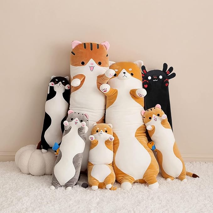 PEACH CAT Long Black Axolotl Plush Pillow Soft Stuffed Animal Axolotl Plushie for Kids 19.6"