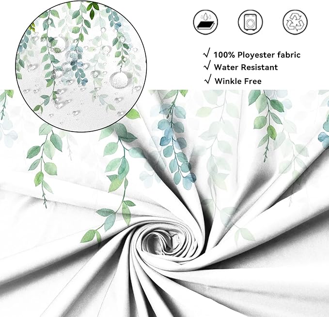 AWERT Plant Shower Curtain for Bathroom Sage Green Eucalyptus Waterproof Quick-Drying Green Leaves Shower Curtain Set with Hooks 72x78 Inch