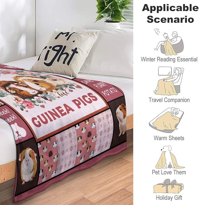 Guinea Pig Blanket Cute Pink Guinea Pigs Print Throw Blankets for Couch Sofa Bed Stuff Decor Lightweight Soft Cozy Fleece Plush Warm Flannel Bedding Gifts for Baby Girls Boys Kids Women Adults 50"x60"