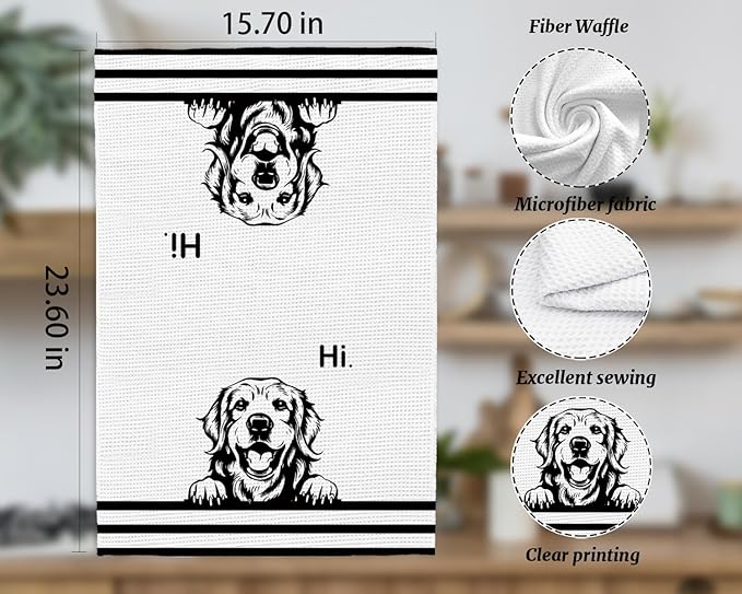 Hi Golden Retriever Waffle Kitchen Towels, Gifts for Golden Retriever Lovers Moms Dish Tea Towels for Kitchen, Dog Lover Gifts Decorative Hand Towels for Bathroom Guest Room Decor, 16x24 Inch