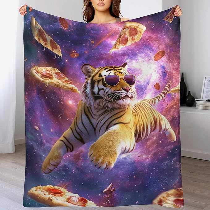 Pizza Blanket Funny Pizza Tiger Gifts for Girls Boys Woman Kids Pizza Lover Throw Blankets Soft Blanket Warm Fleece Flannel Plush Blankets for Bed Sofa Couch 50"x60"