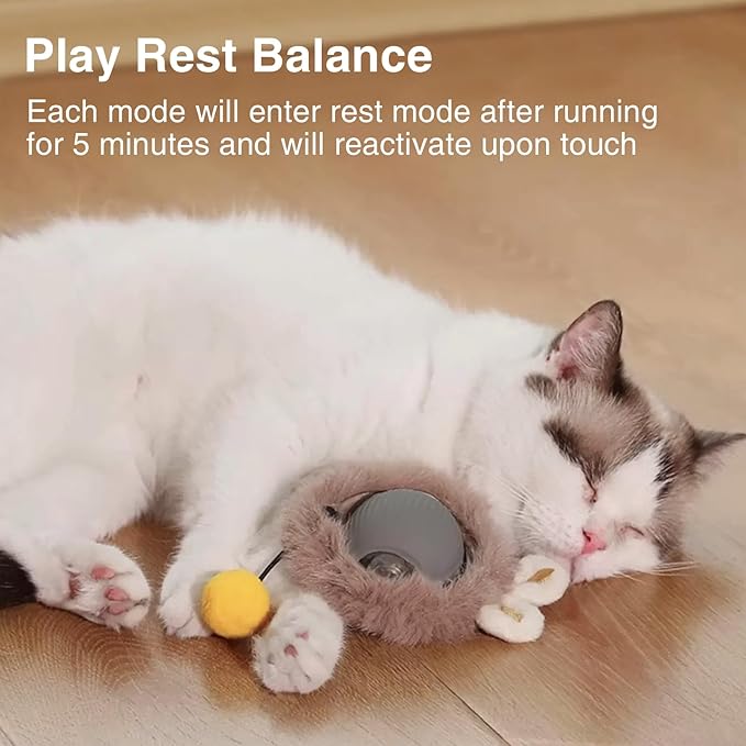 Smart Interactive Cat Toy Ball - Plush Smart Automatic Cat Toy with Light, Interactive Cat Toy for Indoor Cats, Cat Interactive Toy for Indoor Cats, USB Rechargeable, Auto On/Off(Grey)