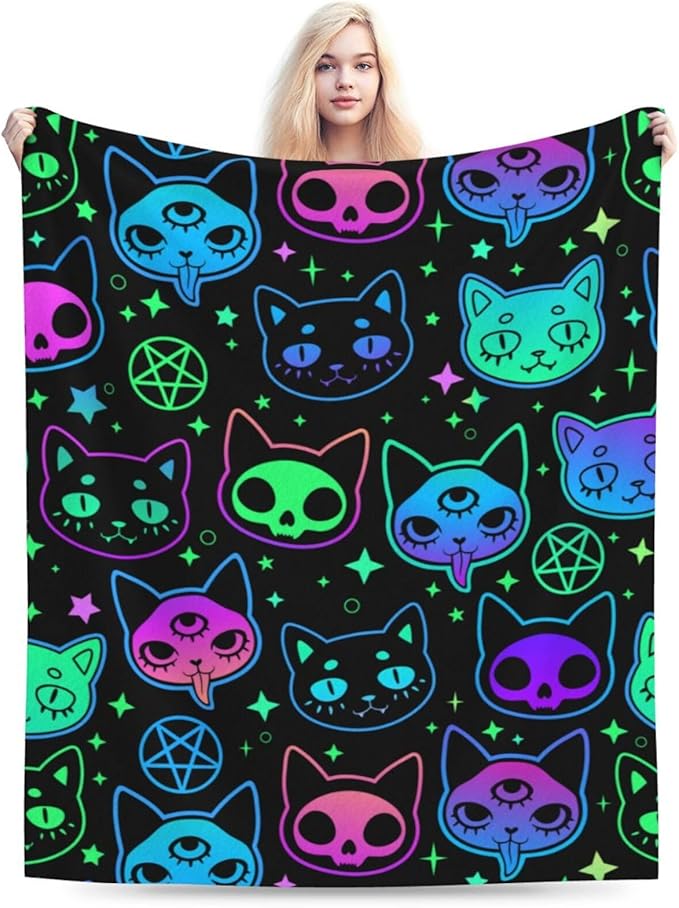 Cat Witchcraft Cartoon Blanket, Soft Blankets Flannel Bed Throw Cozy Lightweight Plush Gifts for Boys Girls Women Men Sofa Couch Bedroom Living Rooms Warm All Season, Home Decor, 60"x50"