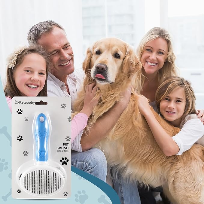 Brush for cats & dogs,self-cleaning pet brush,cat brush&dog brush, small dog brush,Pet Hair Grooming,Easy removes loose undercoat, fine needle (blue)