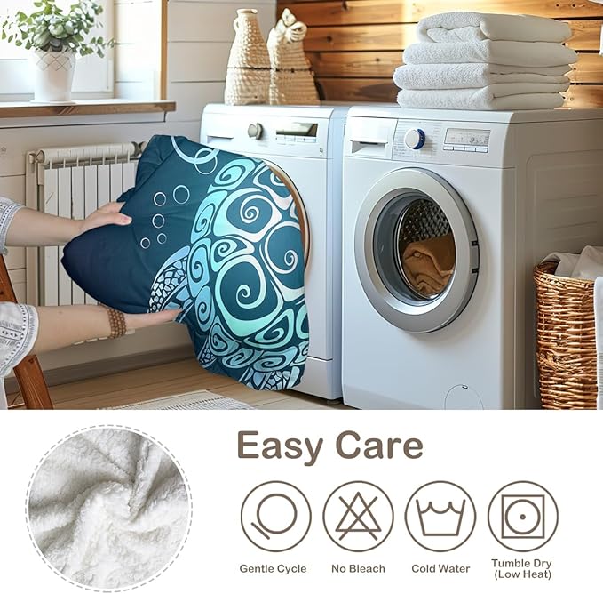 Sleepwish Turtle Fleece Throw Blanket for Kids Girls Boys Soft Plush Teal Turquoise Sherpa Blanket for Couch Chair Bed, Queen (90" X 90")