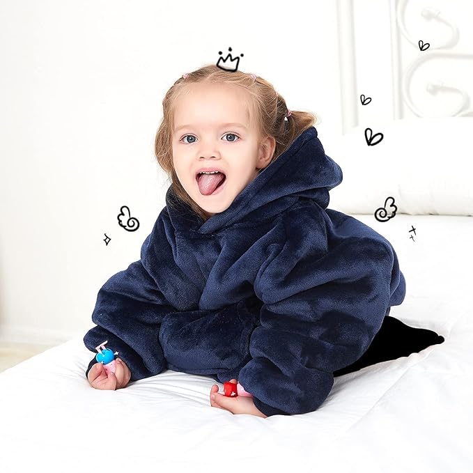 KFUBUO Wearable Blanket Hoodie for Kids Toddlers Sherpa Blanket Sweatshirt With Pocket Cute Hoodies 2-6 Year Old Girl Boy Birthday Gifts Navy