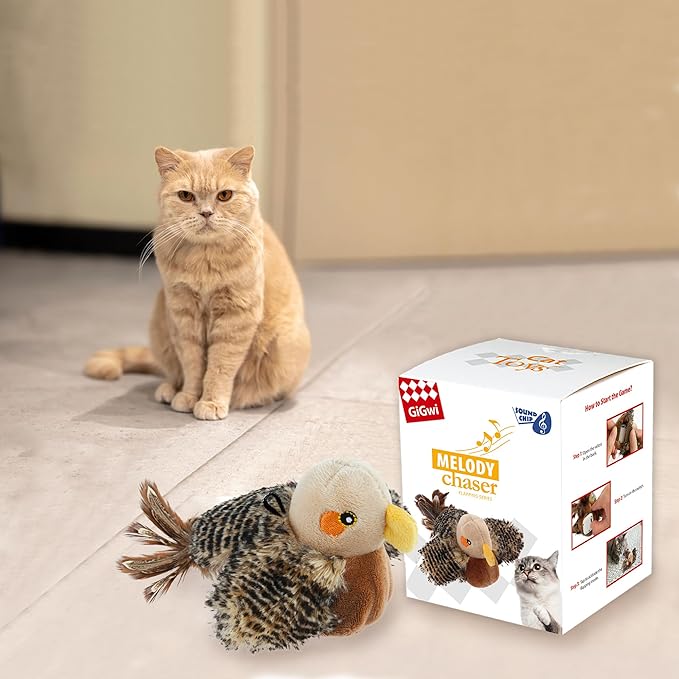 Gigwi Interactive Flapping Cat Toys Catnip, Electronic Flappy Toys Motion Activated, Automatic Cat Toys for Indoor Cats, USB Rechargeable Cat Enrichment Toy for Hunting and Kicker, Bird Sparrow