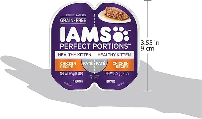 IAMS Perfect Portions Healthy Kitten Wet Cat Food with Chicken Recipe, Easy Peel Twin-Pack Trays, Pack of 24 (48 Total Servings)