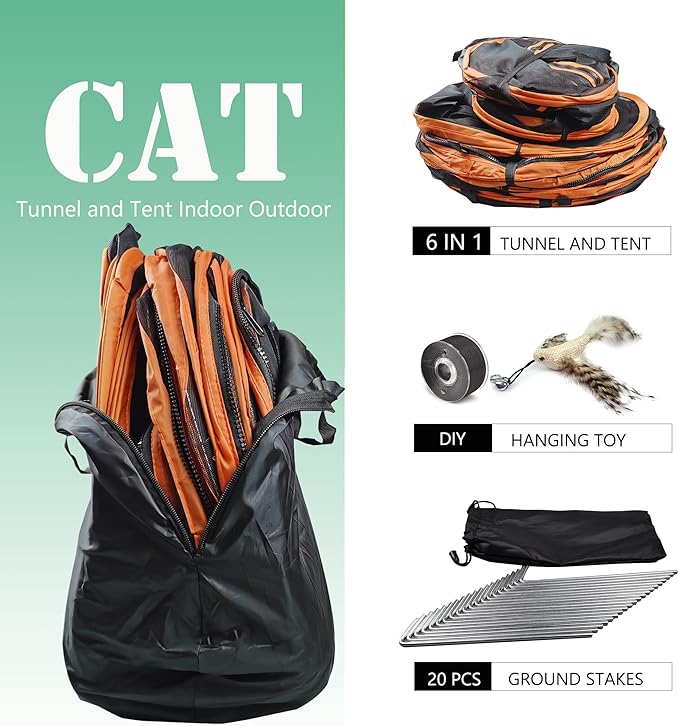 Outdoor Cat Enclosures, 6-in-1 Outdoor Cat Tent with Cat Tunnel DIY in Multiple Ways, Cat Playpen Play Tents for Cats Rabbits Ferrets and Small Animals, Indoor/Outdoor Cat House