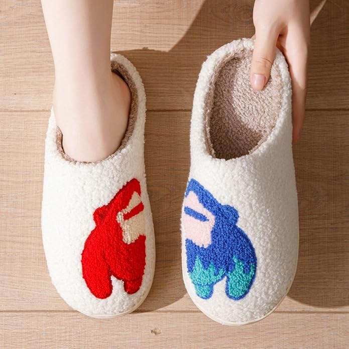 Animal Pattern Slippers - Hello Cat, Bear, Moose & Love Designs - Comfy Memory Foam Plush Cloud Slippers for Couples & Indoor Home