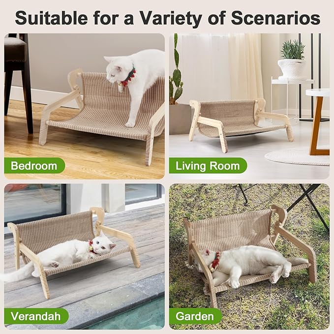 Sisal Cat Bed, Large Cat Beds for Indoor Cats, Easy Clean Sisal Scratcher and Sturdy Natural Wood Cat Couch&hammock Comfy Rustic Cat Furniture for Living Room Bedroom, All Age Up to 50Lbs(21" x 18")