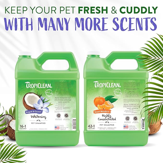 TropiClean Whitening Cat & Dog Shampoo, Puppy & Kitten Safe, Whitening & Brightening, For All Coat & Color Types, Made in the USA, 1 gallon
