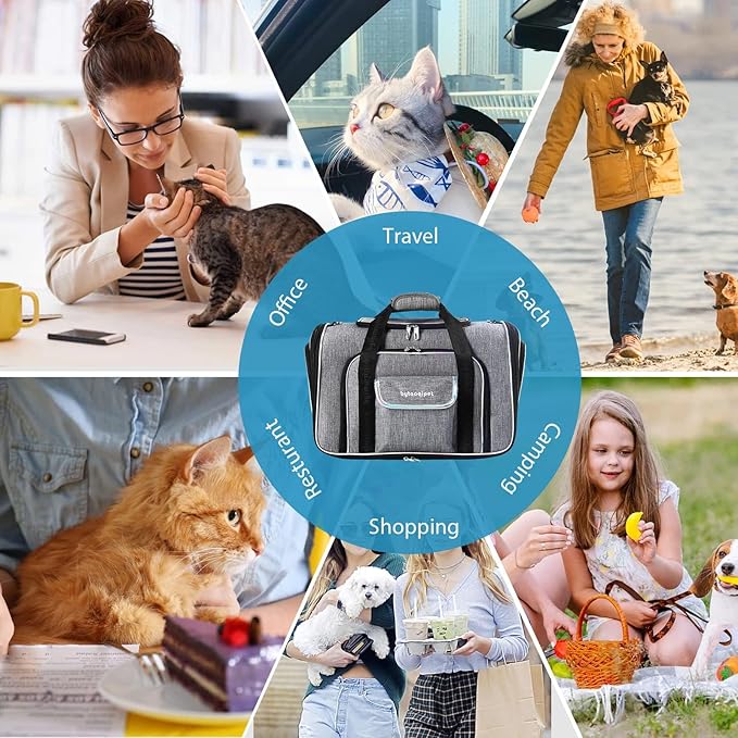 4 Sides Expandable Cat Travel Bag Airline Approved Collapsible Cat Soft-Sided Carriersexpandable pet Carrier,Folding Soft Sided Transport Tote Bag for Kittens,Dog & Small Animals、Removable Fleece Pad