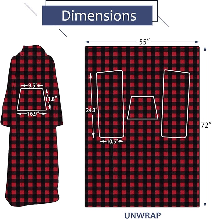 Solaris Wearable Blanket with Sleeves for Adults, Softness Comfort Warmth Fleece Gift for Women Men, Snuggy Body Throw TV Blanket for Home Office Lounge, Gift for Your Lover