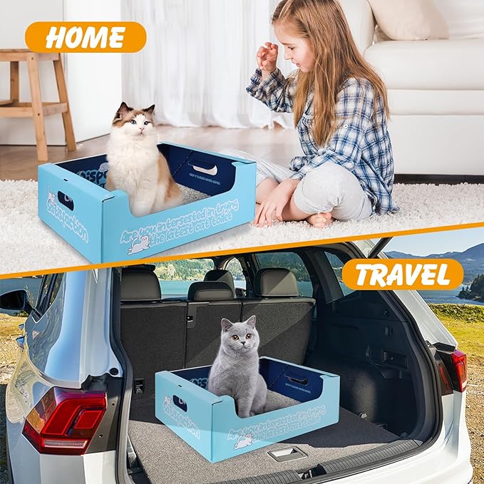 3-Pack Disposable Litter Boxes for Cats with Disposable Cat Litter Scoop, Large-19"x14"x6" Double Waterproof Disposable Cat Litter Box, Portable Travel Litter Box for Cats Sturdy Leak Resistant