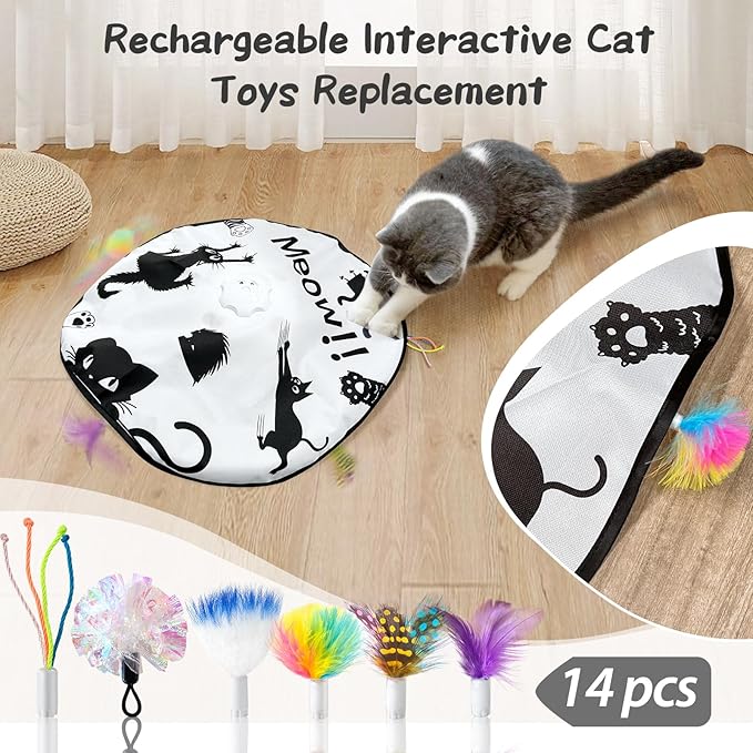 ORSDA 14Pcs Cat Feather Toys Replacement Interactive Kitten Toys for Indoor Cats with Mylar Crinkle Balls Multicolor Pack for Indoor Exercise