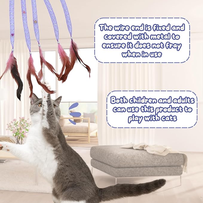Interactive Cat Toys with 5 Feathered Ropes (2 PCS), Indoor Automatic Cat Toy for Cat, Promoting Exercise and Stress Reduction as Fun Cat Chase Toy.