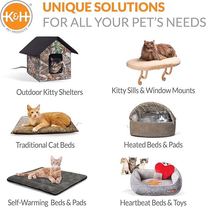 K&H Pet Products Amazin Kitty Pad Heated, Indoor Heated Cat Bed Traps Cat Hair and Dander, Washable Cat Mat, Gray 15 X 20 Inches, Heated 1-Pack