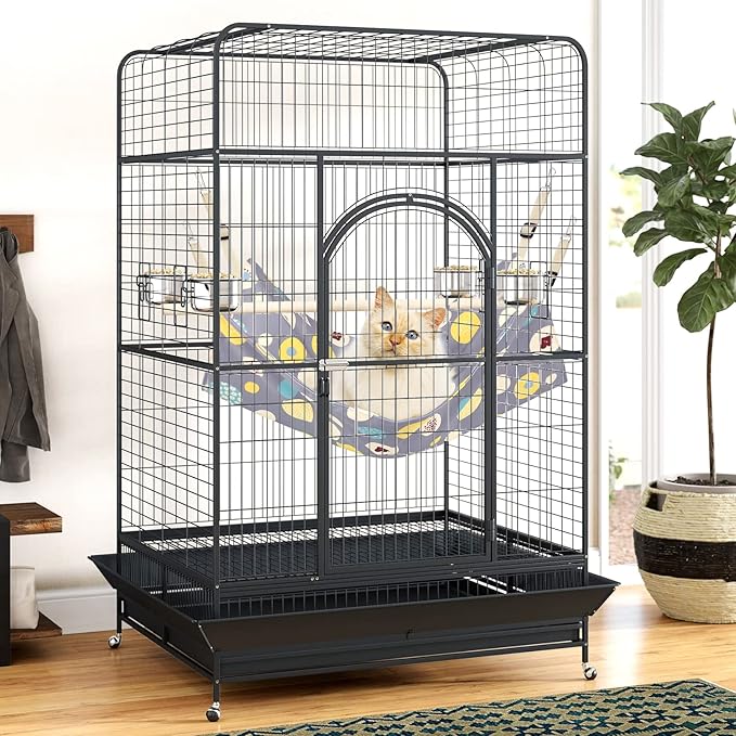 Cat Hammock Bed Cool Summer Hanging Adjustable Pet Hammock Bed for Cats/Small Dogs/Rabbits/Other Small Animals (Grey)