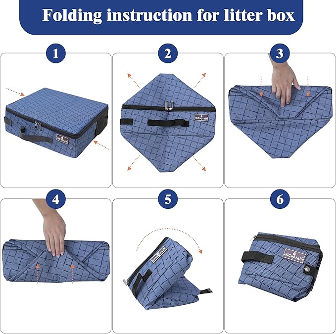 HiCaptain Portable Litter Box for Cats, Collapsible Travel Litter Box with Lid, Handle and Storage Pocket, Foldable Litter Box for Small Medium Cats Leak Proof, Waterproof, Odor Free-Blue