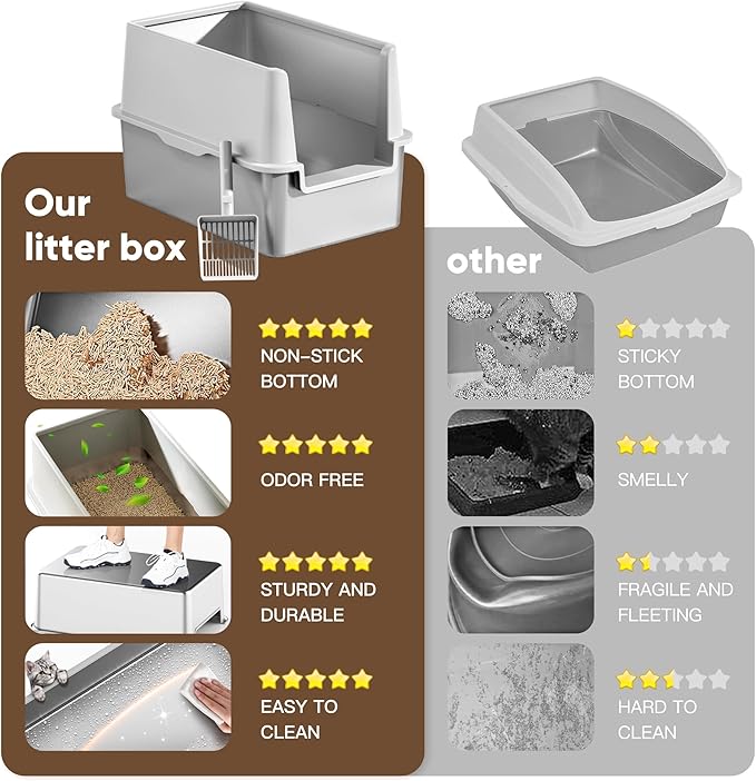 16" High Sides Stainless Steel Litter Box with Lid, XL XXL Extra Large Enclosed Metal Litter Box for Big Cats & Kitty, Never Absorbs Odors, Non-Sticky, Anti-Urine Leakage, Easy Cleaning