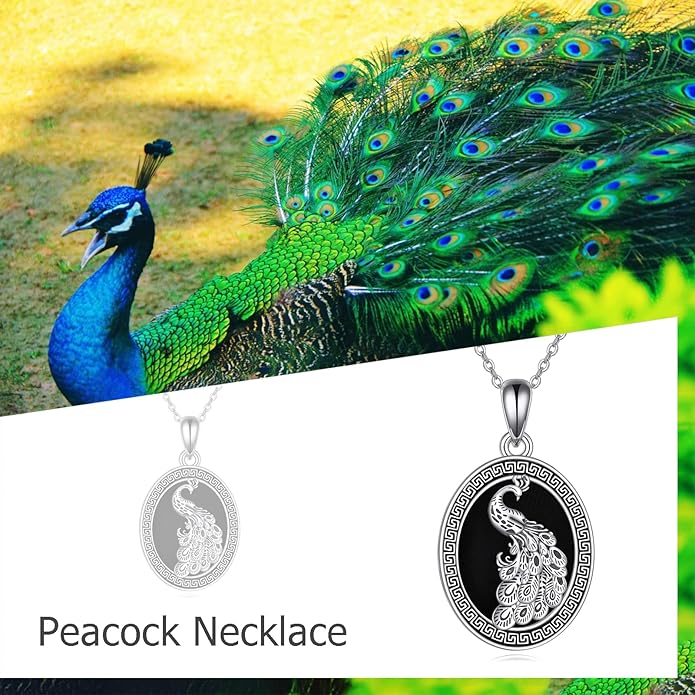 Black Onyx Necklace Raven/Phoenix/Peacock Necklace Gothic Jewelry Gifts for Women Men