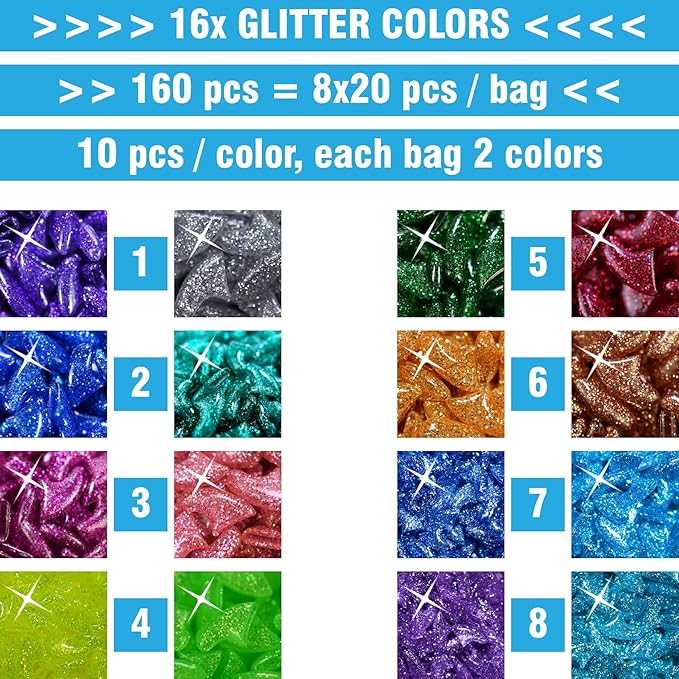 16x Glitter Colors / 160 pcs | Cat Nail Caps | Cat Claw Covers with Adhesives and Applicators (S)