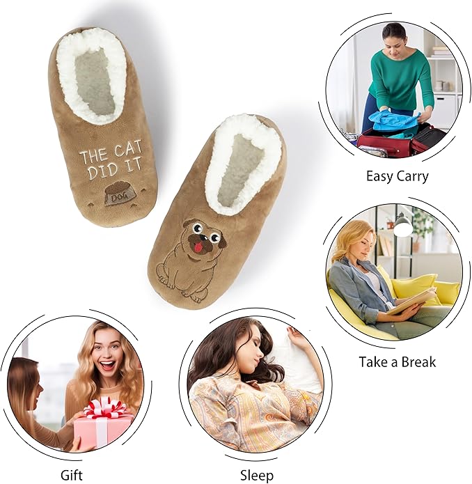 BenSorts Fuzzy Slipper Socks for Women Funny House Slippers with Grips