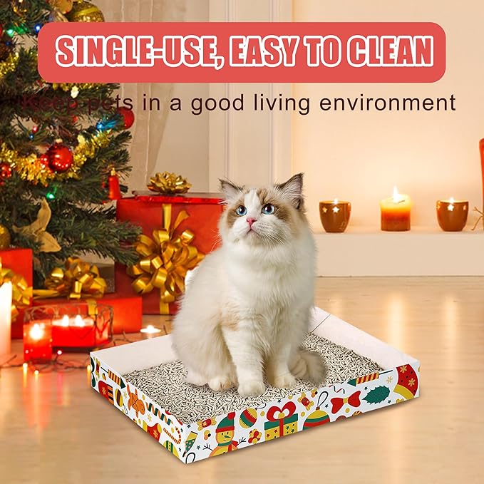 30 Pack Christmas Cat Disposable Cat Litter Box, Foldable Paper Litter Box,Non Clumping Durable and Waterproof,Low Entry Easy Disposal,Portable,Cat (13.6x9.7x1.9 in)
