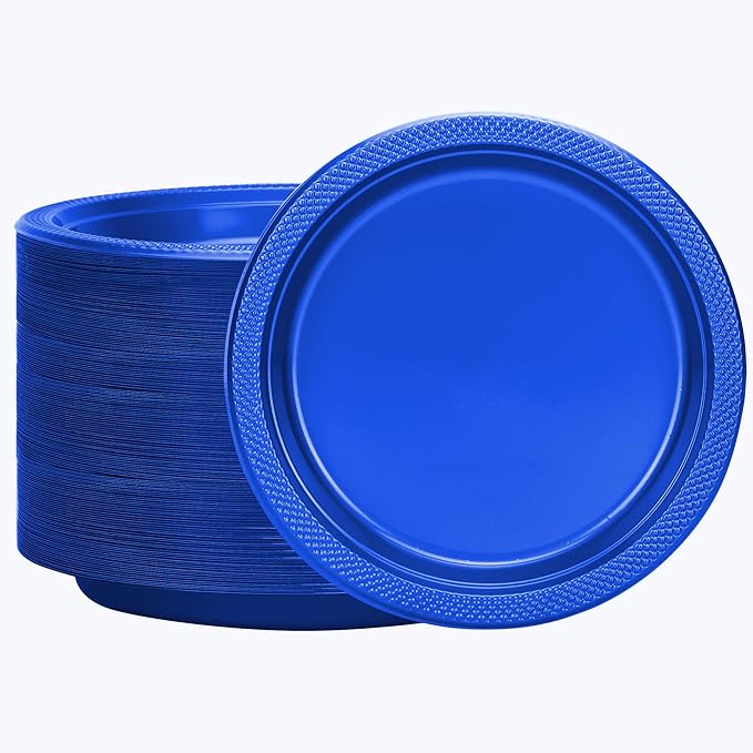 Blue Plastic Plates 7 Inch - 600 count Solid Round Party For Weddings, BBQs, Birthday Disposable Dessert (82270 (case))