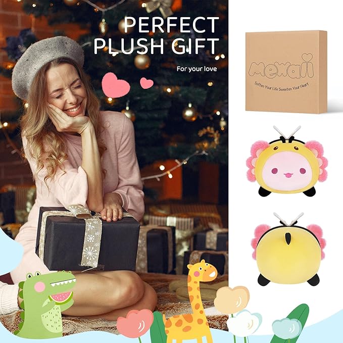 Cute Axolotl Bee Plush Pillow, Kawaii Plushies Axolotl Stuffed Toy, Axolotl Plushies with Bee Outfit Costume, Soft Squishy Birthday Gifts for Kids & Teens (8 Inch)