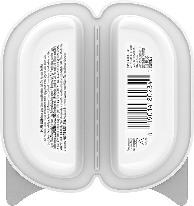 IAMS Perfect Portions Indoor Adult Grain Free Wet Cat Food Paté, Salmon Recipe, 2.6 oz. Easy Peel Twin-Pack Trays (24 Count, 48 Servings)