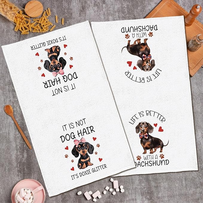 2 Pcs Dachshund Gifts for Women Weiner Dog Gifts Kitchen Towels Weenie Dog Hand Towels 24 x 16 Inch Dachshund Kitchen Tea Towels
