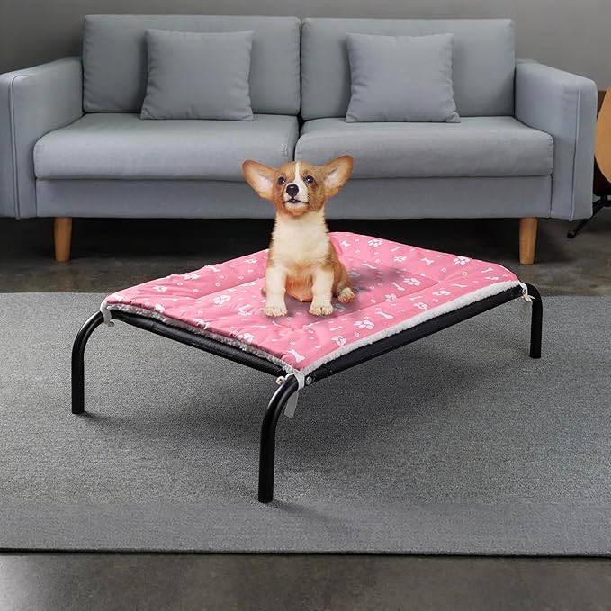 Elevated Dog Bed with Metal Frame, Raised Dog Bed with Waterproof Mesh, Dog Cot with No-Slip Rubber Feet, Portable Pet Bed. (S, Black)