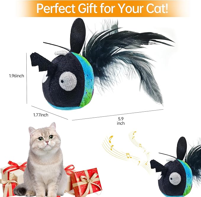 Chirping Cat Toys Hanging Cat Feather Toy - Catnip Interactive Cat Toys for Indoor Cats - Automatic Cat Toy for Cat Exercise & Kicker to Self Play (Cow Pangpang)