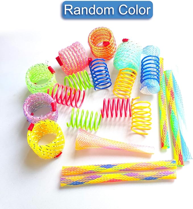 WishLotus Spring Cat Toys, Colorful Cat Spring Toy and Cat Tube Toy Telescopic Cat Mesh Pole Cat Jumping Toy Flexible & Shapable Kitten Chew Toys to Kill Time (20pcs)