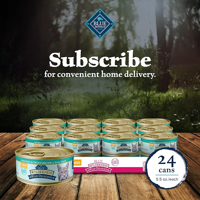 Blue Buffalo Wilderness Wild Delights Adult Flaked Wet Cat Food, High-Protein & Grain-Free, Made with Natural Ingredients, Chicken & Trout Recipe in Tasty Gravy, 3-oz Cans (24 Count)