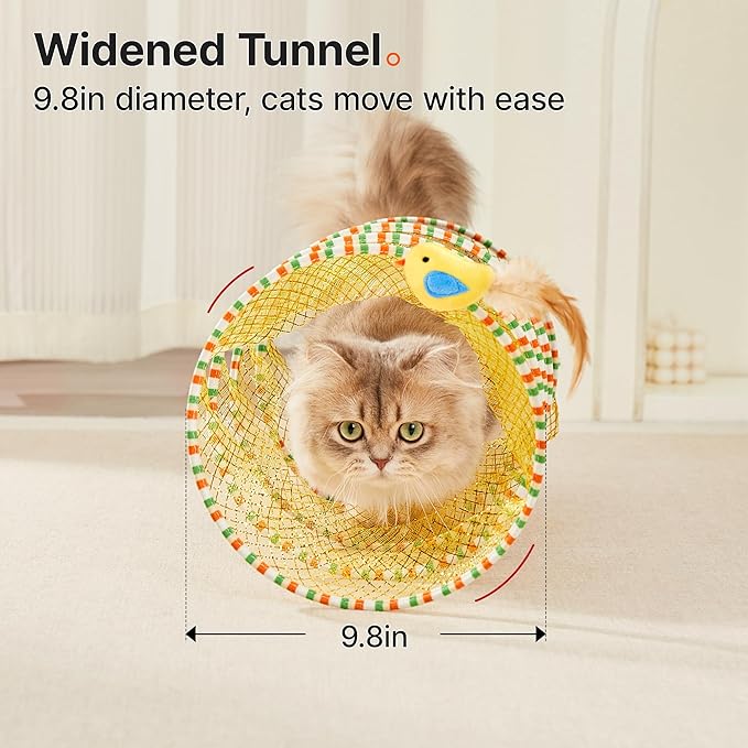 Potaroma Cat Tunnel Toy, Self Play Spiral Cat Play Kitten Tunnel Toy, Collapsible Tunnel Toy for Indoor Cats with Feather and Bell, 18 Inches Unfolded