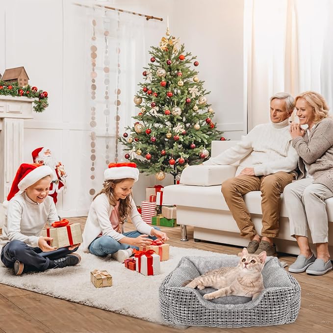 MARUNDA Self Warming Cat Bed,Super Soft Dog Bed Crate Bed Blanket, Self Heating Cat Pad, Thermal Cat and Dog Warming Bed Mat. (Grey, 19.6" X 15.8 ")