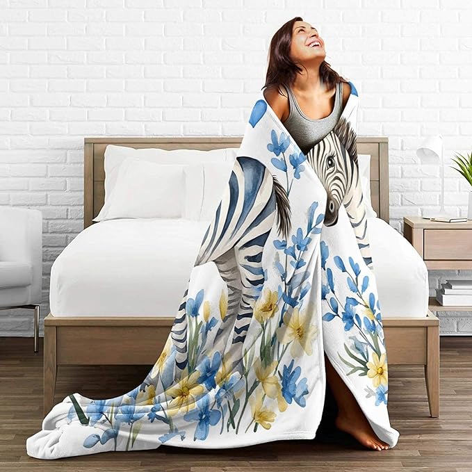 Cute Zebra Blanket Soft Cozy Zebra Plush Throw Blanket Super Warm Grassland Animals Fleece Fuzzy Bedding Decor Blanket Zebra Gifts for Kids Girls Boys Women Bed Stuff 50"X60"