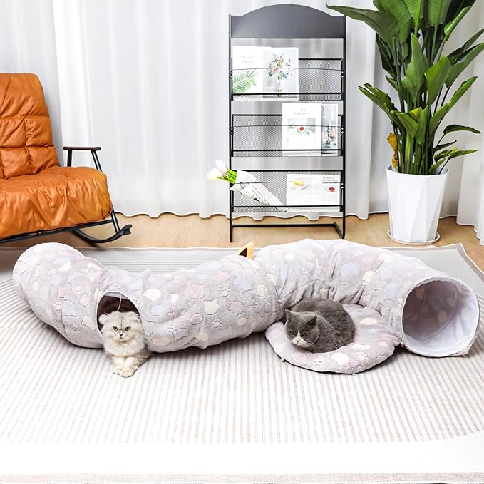 Large Cat Tunnel Bed for Indoor Cats - Soft Plush Peekaboo Cat Cave Donut Tunnel for Small Medium Large Cats, Kittens, Rabbit, Puppy