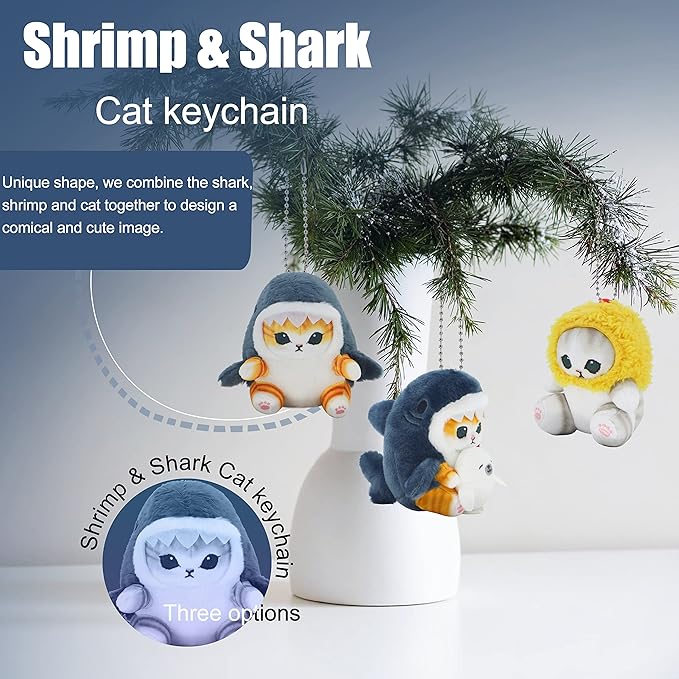 Kawaii Shark Cat Plush Toy Stuffed Animal Doll, Soft Pillow for Boys & Girls (Shark cat, 20cm/7.8in)
