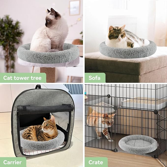 lesypet Cat Bed for Indoor Cats, Round Cat Bed Small Cat Bed Curl Sleep Cushion with Raised Pillow Around, Non-Slip Bottom Washable Mat for Small Pet Rabbit Hamsters, Round Small 13.78"